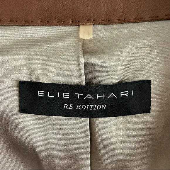 Elie Tahari Re Edition Brown Genuine Leather Blazer Size XL Jacket Soft Buttery - Picture 9 of 10